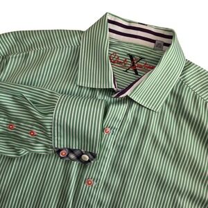 Robert Graham Mens Green Stripe Button Down Shirt Long Sleeve X Large flaws